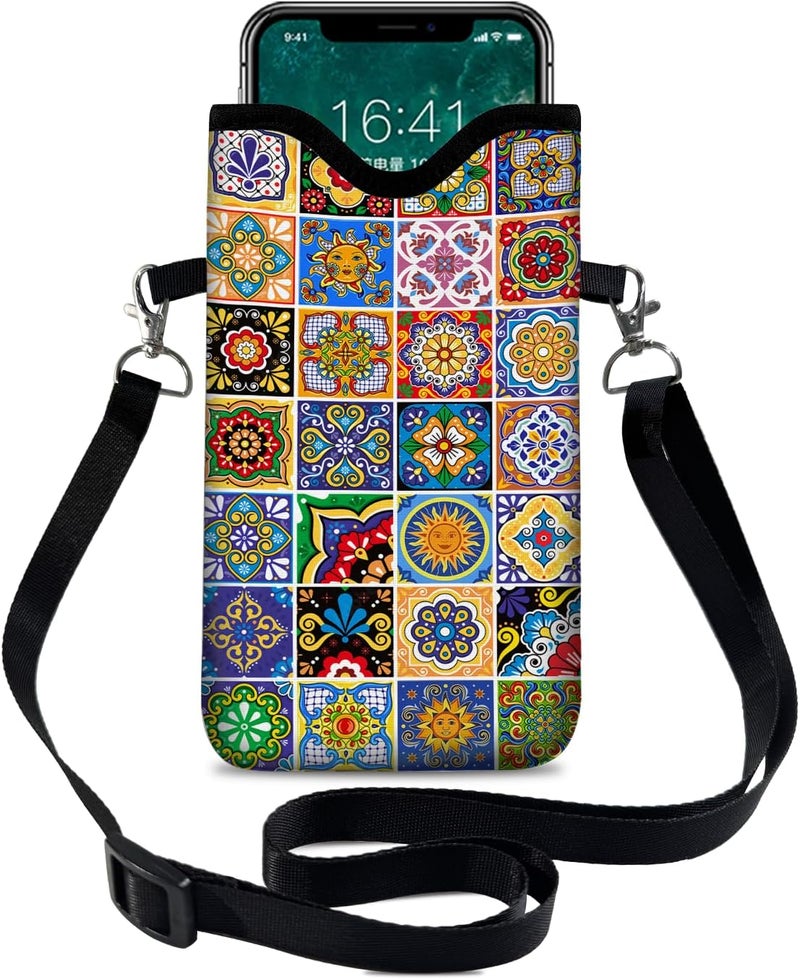 otilil Neoprene Cell Phone Sleeve Pouch Case Bag with Crossbody Strap Neck Lanyard for Women 7.1 X 3.9 in Bohemian Style - Image 1